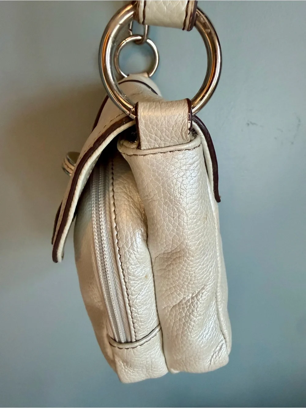 Tignanello Crossbody Genuine Leather Purse Silver Gray